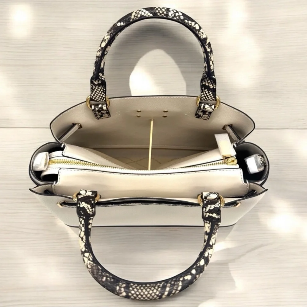 Michael Kors Large Reed CZ Belted Satchel Bag Light Cream Multi